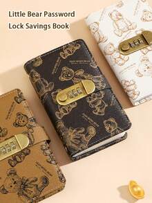 100-Page A6 Lockable Binder With Bear Pattern – Waterproof & Magnetic, Budget Tracker, Cash Notebook, Financial Planner – Perfect For Back-To-School Students Or Savings Goals.