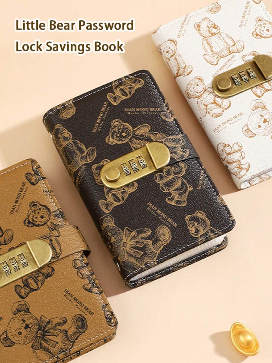 100-Page A6 Lockable Binder With Bear Pattern – Waterproof & Magnetic, Budget Tracker, Cash Notebook, Financial Planner – Perfect For Back-To-School Students Or Savings Goals.