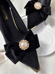 2pcs Black Bow Shoe Clips, Suitable For High Heels, Stilettos, Shoe Accessories, DIY Decorations - Black - View 6