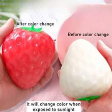 1 件果冻猫软玩具柔软 Q 弹性不粘感官坐立不安软 Taba 软油亮大草莓软玩具，硅胶质地高品质手工制作减压食品玩具，DIY 新款透明粉色草莓奶油浇头 - 彩色 - 查看 30