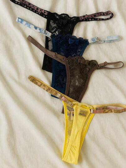 Kit 5 Calcinhas Fio Dental em Renda Sexy Feminina Tanga Lingerie Confortável Sensual e Ajustável