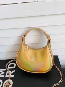 1 Stück Mädchen Handtasche aus einfarbigem PU-Material mit Reißverschluss und Kettengurt, geeignet für den täglichen Gebrauch in allen Jahreszeiten