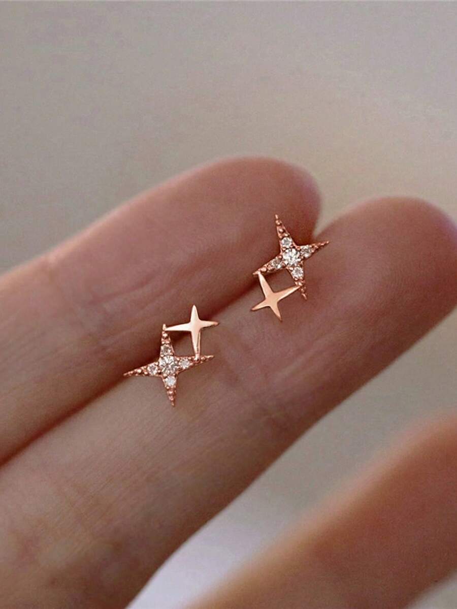 1 Pair Versatile Minimalist Silver-Plated Copper Cubic Zirconia Earrings