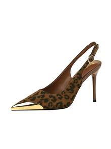 European & American Style Metal Pointed Toe High Heel Pumps, Slim Heel Super High Heel Ankle Strap Women's Party Shoes