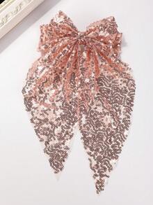 1pc Sequin Bow Hair Clip, Fashionable Ribbon Ponytail Hair Accessory, Feminine Style