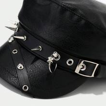 1 Piece Hip Hop Punk Style Flat Top Cap Men's And Women's Fashion Leather Long Rivet Retro Snapback Cap - Đầu Tháp Trống - Xem 4