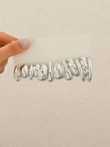 12 pièces Boucles d'oreilles géométriques acryliques exagérées personnalisées, boucles d'oreilles créatives en forme de cercle et de goutte d'eau - Argent - Voir 3