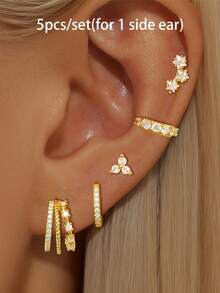 5 Stücke klassische 24 Karat vergoldete kubische Zirkonia Manschetten Ohrringe für Frauen, Zirkonia Creolen Ohrringe für Frauen, Stern Ohrstecker Set