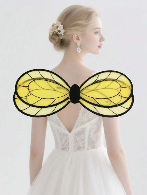1pc/Festival Bees, Butterflies, Wings, Yellow And White Wings, Fairy Back Wings, Performance Props, Suitable For Various Costume Parties, Photography, And Dressing Up.