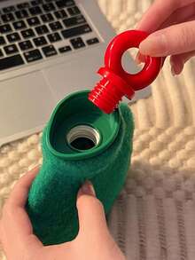 1pc 350ML/800ML Winter Warm Plush Electric Hot Water Bottle, Portable Hand Warmer, Retro Simple Design Hot Pack - Red - View 3