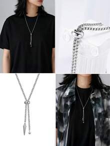 1pc Men's New Stainless Steel Rivet Ball Pendant Necklace, Fashionable Titanium Steel Jewelry