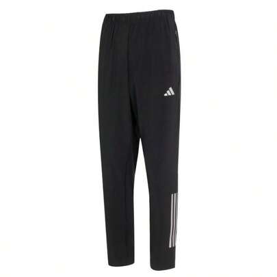 Adidas Men's Woven Pants, Single Layer, Tapered Fit, Black Color, Silkscreen Logo, Regular Fit, Drawstring Design, Hidden Zipper