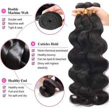 12A Body Wave Bundles Human Hair 16 18 20 Inch Human Hair Bundles 100% Unprocessed Brazilian Virgin Hair 3 Bundles Weave For  Women Natural Color - Natural Black - 查看 2