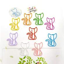 20/40/80pcs Set Of 7-Color Mixed Cat Shaped Paper Clips - Durable Metal Office Supplies