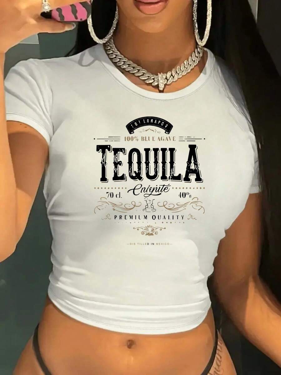 Womens White Crop Top Vintage Agave Vibes White Tequila Crop Top - Perfect For Spring Summer And Fall Bold Statement Top Comfortable Stretchy Fit Love - 白色 - 查看 1