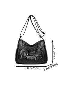 New Multi-Functional Middle-Aged Women's Handbag, Mother Bag, Mother-In-Law Bag, Soft Leather Feel Shoulder & Crossbody Bag - Black - View 2