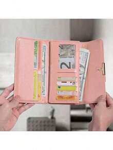 New Fashion Women's Long Tri-Fold Wallet, Faux Leather Texture With Metal Buckle, Multi-Card Slots, Large Capacity, Suitable For Business, Daily Use, Student Back To School Gift For Women Money Wallet Purse Wallet Long Wallet Card Wallet