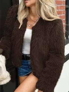 Vaiaye Women's Autumn Elegant Loose Casual Long Sleeve Thick Warm Fur Coat, Suitable For Daily, Street, And Formal Occasions