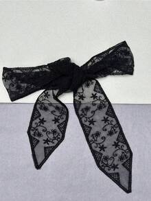 1pc Soft And Elegant Lace Scarf Fashion Botanical Scarf Embroidery Office Ladies Wrist Hair Bands Scarf Turban Headscarf Neck Towel - 白色 - 查看 5