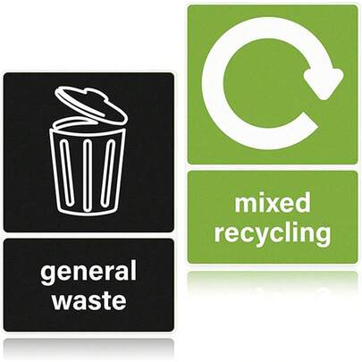 Recycling Bin Stickers 2 Pcs Self Adhesive PVC Recycling Signs 12 X 16 Cm General Waste Mixed Recycling Signs Stickers For Kitchen, Home, Office, Restaurant