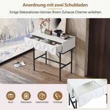 Modern And Elegant Console Table, Three-Dimensional Geometric Hollow Drawer Design, For Entryway And Living Room (White + Gold Legs) - White+Black + MDF - View 3