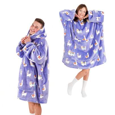 nerd hunters 100 Cm Wearable Hooded Blanket Sweatshirt, Super Soft, Warm And Comfortable Blanket, Hooded Coral Fleece Cartoon Cute Style Robe With Hood - Winter Warm Coral Fleece Cartoon Animal Hooded Robe, Suitable For Adults, Hooded Robe With Large Pockets And Cuffs, Suitable For Autumn And Winter, Warm, Gift, Couple Outfit,Christmas Gift, New Year Gift