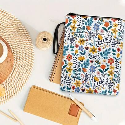 1 pièce Couverture de livre thème floral aquarelle avec fermeture éclair, protège-livre de poche, jaquette de livre de poche, couverture de livre, protège-livre, sac de livre, sac de manchon de livre imprimé avec poche avant, boîte de livre lavable, sac de rangement de livre multifonction, convient pour l'école, les étudiants, les enseignants, les amateurs de livres