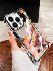 Custodia per iPhone 14 15 16 Pro Max 14 15 Plus 16 Plus 11 12 13 Pro Max, morbida custodia inferiore in silicone trasparente con custodia protettiva in TPU a schermo intero con fiore arancione e lente all-inclusive