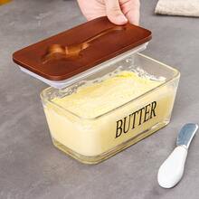 1 Set Glass Butter Dish, 600ml/20oz Classic Style Butter Storage Box, Rectangular Cheese Storage Box Glass Butter Dish, Cheese Preservation Box, Suitable For Household Kitchen Butter Storage - Multicolor - View 9