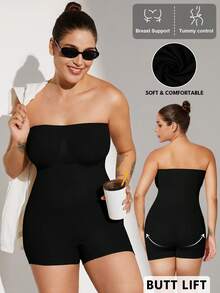 1pc Plus Size Women Seamless Shapewear, Tummy Control & Butt Lifting - Black - View 2