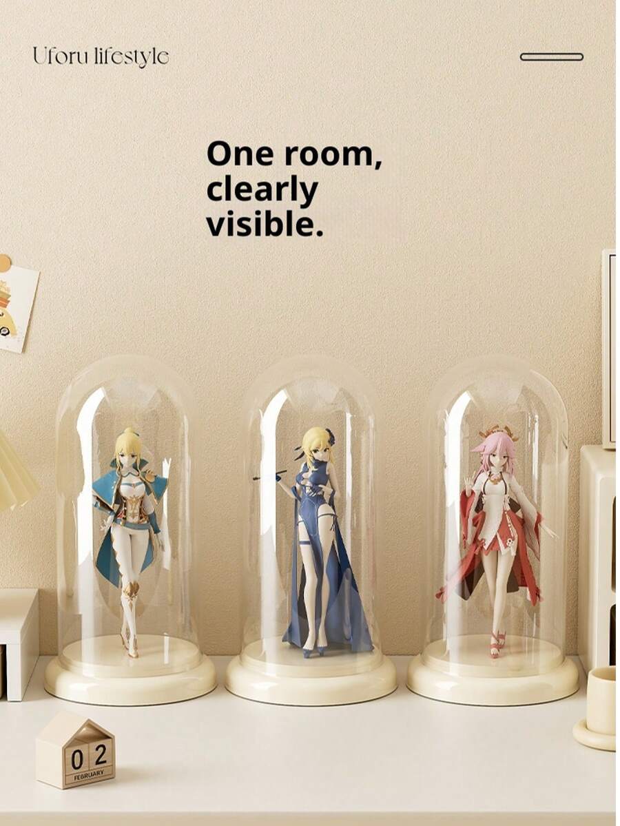 1 pezzo Secchio portaoggetti per bambole, Custodia da scrivania trasparente anti-polvere per esporre statuine, Decorazione per ufficio