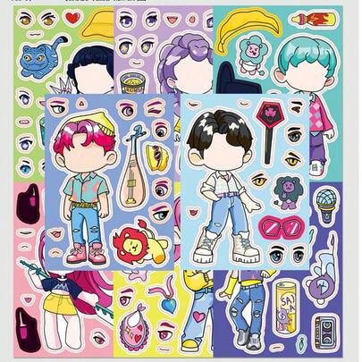 8pcs/Set Girl Group Stickers, Puzzle Stickers, Face Changing Sticker Set, Vinyl Stickers For Diary, Notebook, Laptop, Bumper, Skateboard, Water Bottle, Computer, Phone, Cartoon, Helmet, Car And Decoration