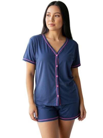 Pijama Amamentação Americano Cirurgico com botoes luxo Malha blogueirinha