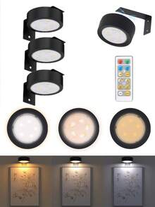 Bộ 1/3/6 đèn LED tròn dán tiện dụng có điều khiển từ xa, đèn LED nhấn không dây chạy bằng pin, 12 màu RGB - Thích hợp cho tủ quần áo, tường phòng ngủ, gầm tủ, đèn LED tròn dán chạy bằng pin. - màu đen - Xem 13