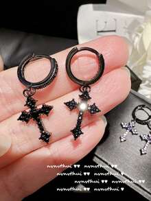 嘻哈風格感恩節禮物菱形十字形耳環,奢華鑲嵌全鑽石耳釘,適合男女日常佩戴 - 金色 - 查看 17