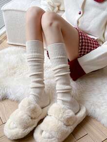 1 Pair Women's Striped Thigh High Socks, Thick Knee-High Socks, Autumn/Winter