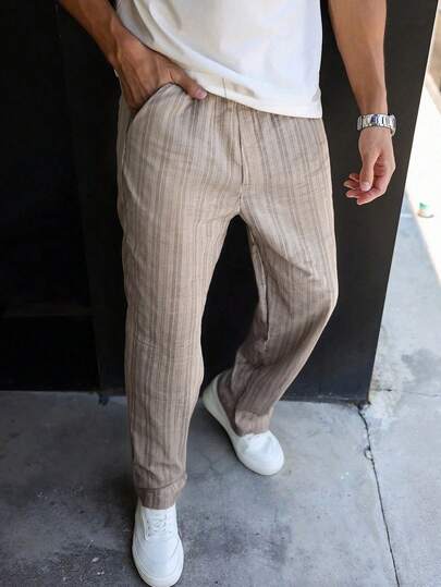 Men's Casual Striped Fashion Versatile Pants, American Streetwear Retro Straight Leg Loose Trousers