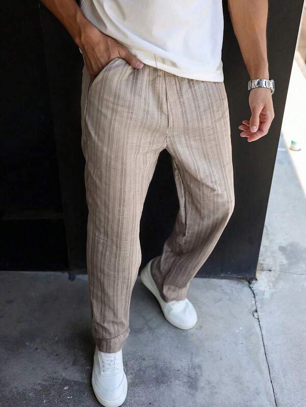 Pantalones casuales de hombre con rayas, pantalones rectos holgados de estilo retro y versátil de moda callejera americana