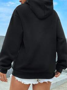 [Disney Authorized] Oversized Women's Hoodie With Mickey Mouse Balloons Print Pullover Sweatshirt Comfortable Autumn Winter Hooded Top Essential For Casual Wear And Daily Outfits - 黑色 - 查看 2
