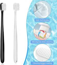 4Pcs Extra Soft Toothbrush, Ultra Soft-Bristled Adult Toothbrush Micro-Nano 20000 Floss Bristle Good Cleaning Effect For Sensitive Teeth Oral Gum Recession (2 White & 2 Black),25775234 - 白色 - 查看 5