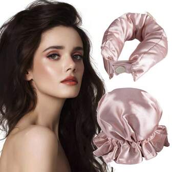 2个/套缎面免加热卷发器，枕头般柔软的卷发器带帽，适用于所有发质的卷发发带，无需加热即可佩戴睡觉，头发，旅行，美发产品，美发工具，美发用品，理发师，理发师配件，理发店，美发设备