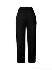 1pc Black High-Waisted Wide Leg Pants, Elegant Casual, Loose Fit, Suitable For Daily Work, Dates And All Occasions, All Seasons - Black - View 3