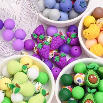 6/25/33pcs 3D Fruit Series Silicone Beads, 6 Styles Including Grape, Pear, Banana, Apple, Blueberry, Avocado Interval Beads For DIY Beaded Pens, Bracelets, Necklaces, Phone Straps, DIY Sets, Jewelry Making, Crafts, Decorative Beads, Vivid Colors, Durable Beads, Craft Beads, Crafting Enthusiasts, Jewelry Making Supplies, Colorful Beads, High Quality Beads, Crafting Enthusiasts, Blueberry Beads, Grape Keychain, Banana Beads, Bracelet Beads