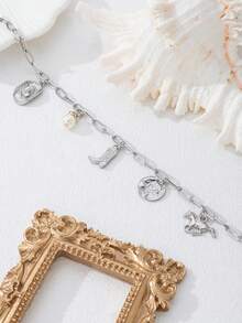 2 Juegos, Collar de cadena de perlas asimétrico vintage, Colgante de sombrero y botas vaqueras, Pulsera de estilo occidental