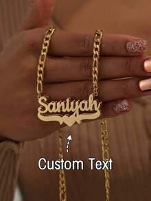 Customized Stainless Steel Double Layer Necklace, Heart & English Letter Clavicle Chain Pendant Jewelry, Ideal Gift For Couples, Friends, Family, Mother's Day, Available In Gold & Silver, Fashionable, Retractable, Simple, Casual, Personalized, Unique Gift For Girlfriend, Mom, Family, Friends, Daughter For Anniversary, Valentine's Day, Mother's Day, Birthday, Graduation, Daily Wear, Wedding, Prom,Gold,Stylish,Colorful,Vintage,Hipster,Simple,Y2k,2000s Fashion,Custom,Personalized,Unique,Ideal Gifts For Him,Ideal Gifts For Her,Her,Boyfriend,Girlfriend,Dad,Mom,Family,Friends,For Anniversaries,For Birthdays,For Graduation,For Prom,For Party,Jewelry Women,School Supplies,Back To School,For Office,For School,For Classroom,For Teacher Gifts,For University,For Colleague,For Dorm Rooms,For Teacher,For Boys And Girls,For Teenagers,Junior High School Students,Middle School Students,High School Senior High School Students,College Students,University Students,Freshman,Sophomore,Underclassmen - Multicolor - View 9