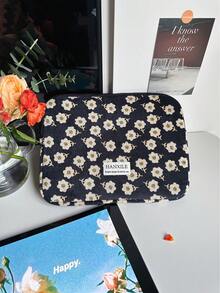 1PC Korean Ins Retro Corduroy Small Flowers Compatible With IPad Tablet Bag, 11/13/15 Inch Laptop Storage Bag, Shock And Drop Resistant Laptop Bag Laptop Case Laptop Sleeve Laptop Cover For Women Travel Essentials - Multicolor - View 6