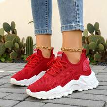 Women's Running Shoes Casual Breathable Sports Shoes Fashionable Lightweight Sneakers - Màu Hoa hồng đỏ - Xem 5