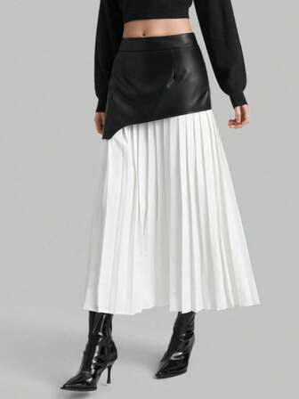Elegant Women's Pleated PU Skirt,Winter Skirt Women