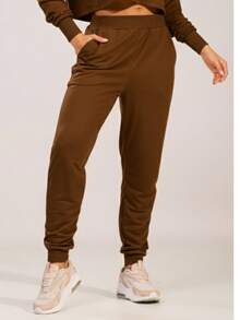 Vekyo Women's Jogger Sweatpants With Elastic Waistband And Pockets - Casual - Rust Brown - View 2