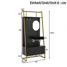 Modern Minimalist Compact Wardrobe, Open Multifunctional Storage Cabinet With Mirror, Metal Hooks, Clothes Rack With Shoe Bench, Closet, Shoe Storage, Clothes Rack. - 黑色+中密度纖維板 - 查看 9
